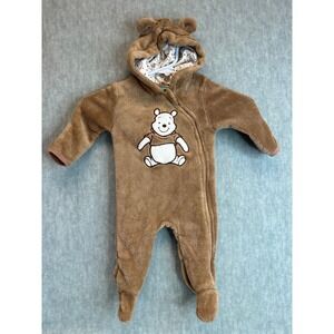 Disney Baby‎ Winnie the Pooh Fleece Footed One Piece Suit Hoodie 3 6M Brown